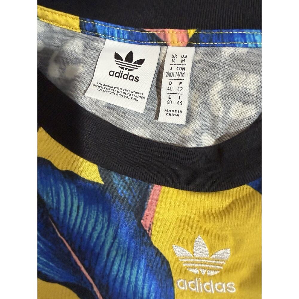 Adidas x FARM Rio Tropical Palm Leaf Print T-Shirt Dress Womens Blue - Size M - Picture 7 of 9